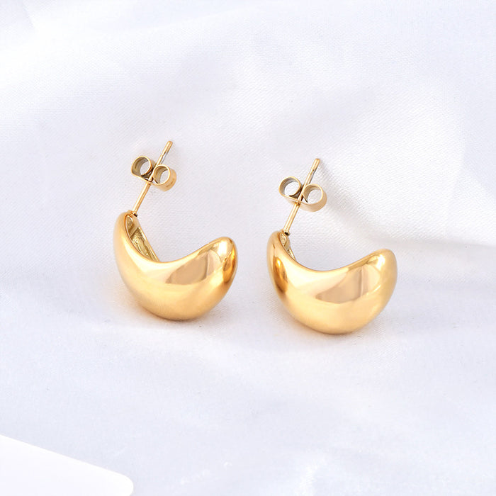 Wholesale Stainless Steel 18K Gold-Plated Earrings — Irregular " Little Gold Bean"  Studs