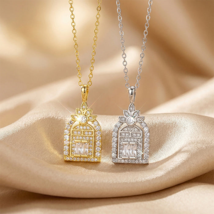 Wholesale Trendy Door of Happiness Zircon Inlaid Collarbone Necklace Gold Plated Titanium Steel MOQ≥2