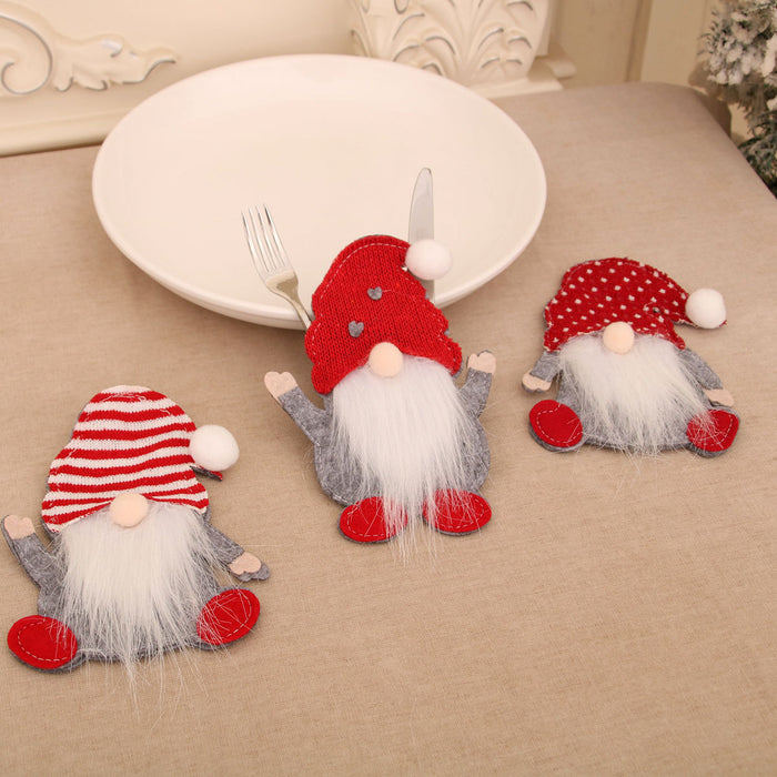 Wholesale New Dwarf Knife and Fork Set Face-less Old Man Knife and Fork Bag Rudolph Tableware Set Christmas Decoration Supplies