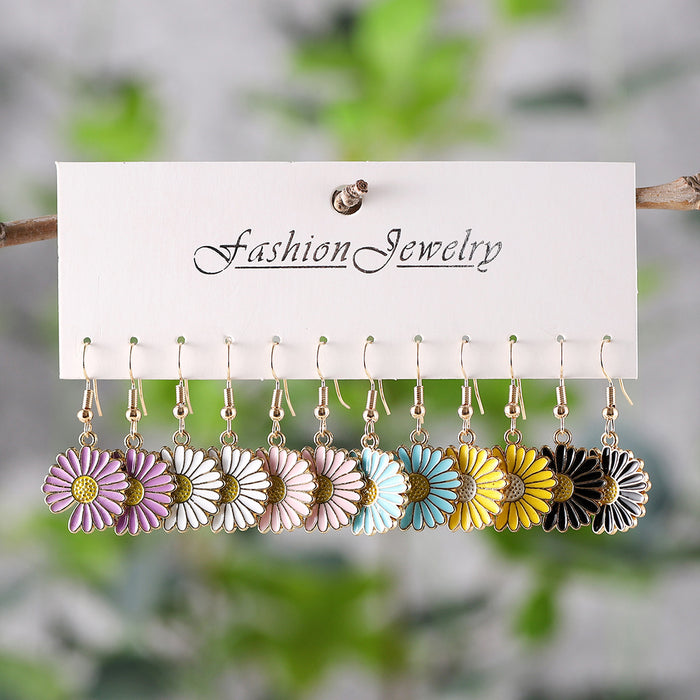 Wholesale Bohemian Colorful Flower Drop Earring Set Alloy Jewelry Accessory