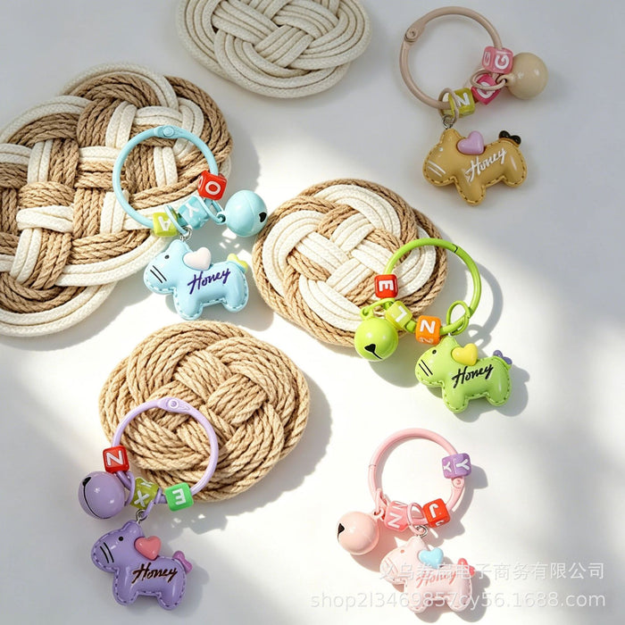 Wholesale Dopamine Color Cartoon Pony Keychain Bell Pendant Cute Animal Bag Charm DIY Fuse Bead Craft Fashion Accessory Gift
