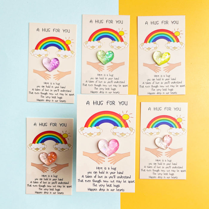 Wholesale Rainbow Gradient Heart Resin Pocket Decorations Hug Card