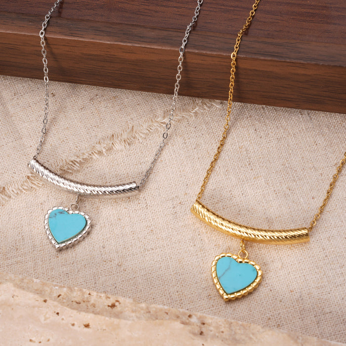 Wholesale Stainless Steel Heart-Shaped Turquoise Necklace