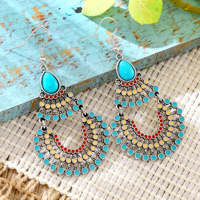 Wholesale 2pcs Vintage Ethnic Style Turquoise Earrings Bohemian Jewelry