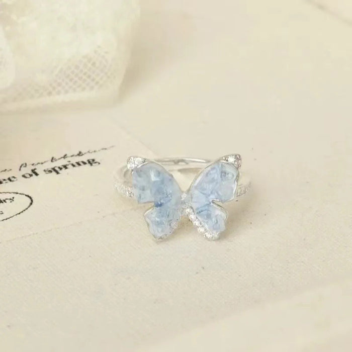 Wholesale Green butterfly open ring niche versatile ring