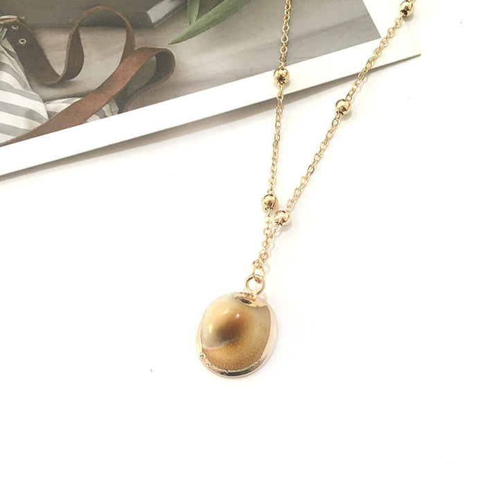 Wholesale Bohemian Beach Style Shell Pendant Necklace Gold Plated Edge Jewelry Accessory MOQ≥2