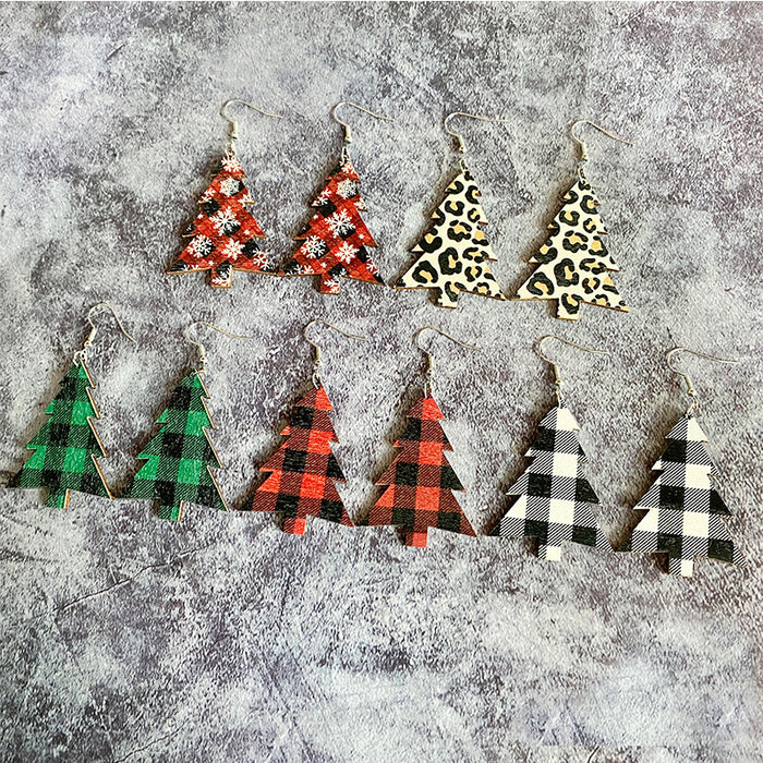 Wholesale Christmas earrings snowflake buffalo plaid Christmas tree wood earrings