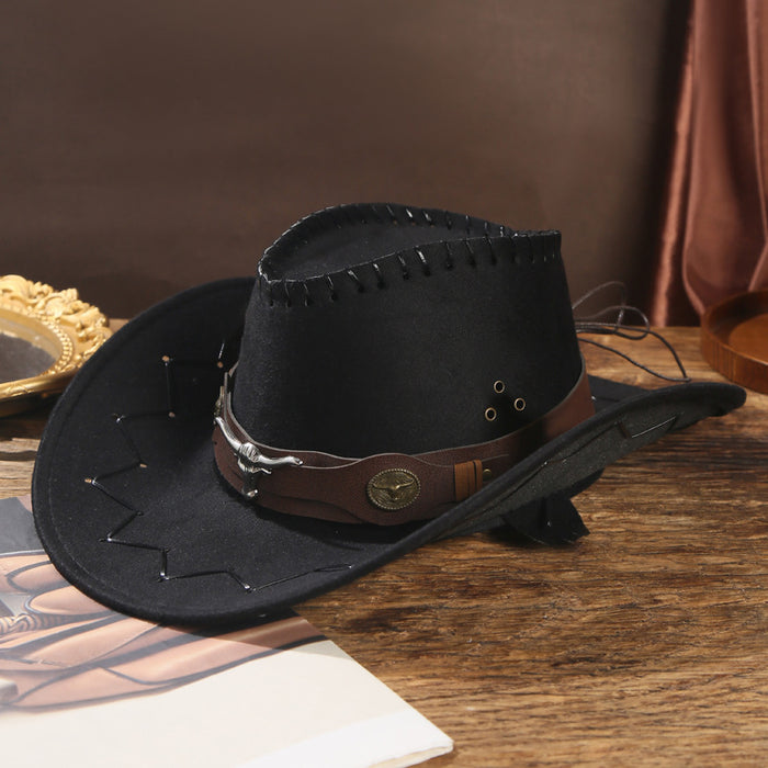 Wholesale Dark Coffee Solid Suede Fabric Cowboy Hat with Turned Brim for Sun Protection Casual Outdoor