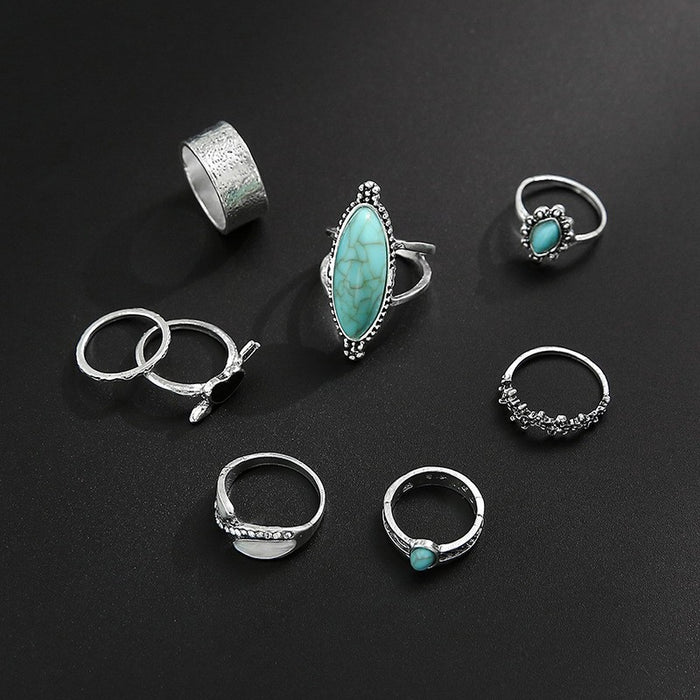 Wholesale Turquoise Carved Feather Ring Set