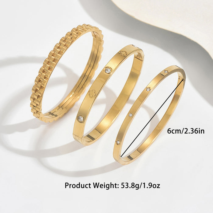 Wholesale Titanium Steel Horseshoe Bracelet With Crystal Row 18K Gold Plated Open Bangle Fashion Jewelry Accessory