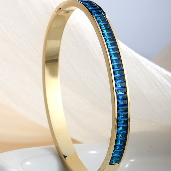 Wholesale Stainless steel bracelet with half-circle full diamond clasp