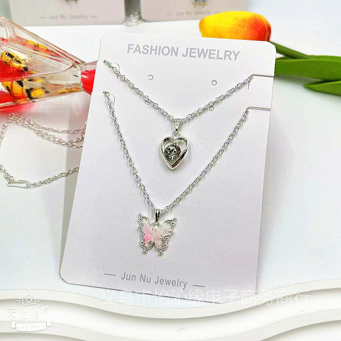 Wholesale New 2-pack couple necklace butterfly collarbone chain niche light luxury necklace set student style necklace wholesale