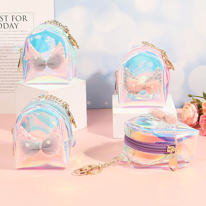Wholesale Trendy Laser Bow PVC Transparent Pouch Creative Coin Purse Earphone Bag Keychain Everyday Fashion Accessory