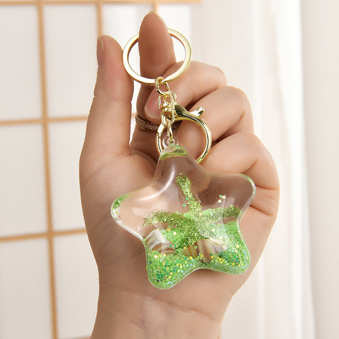 Wholesale Acrylic Oil-Filled,  Flowing Glitter Starfish Keychain