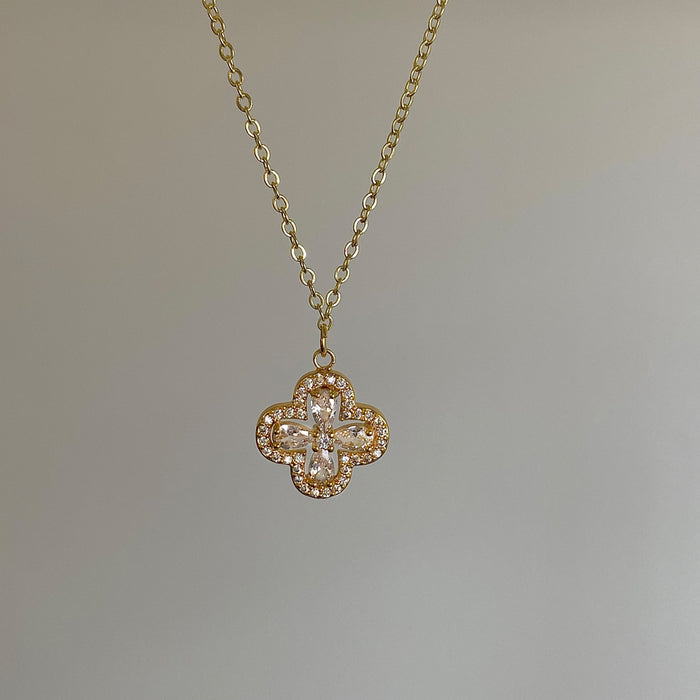 Wholesale Lucky Sparkling Zircon 18K Gold Plated Four-Leaf Clover Earrings