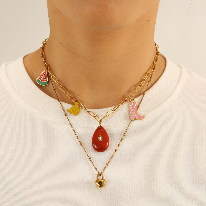 Wholesale Fashionable and simple stainless steel oil dripping necklace with personalized matching and natural stone pendant color preservation wholesale