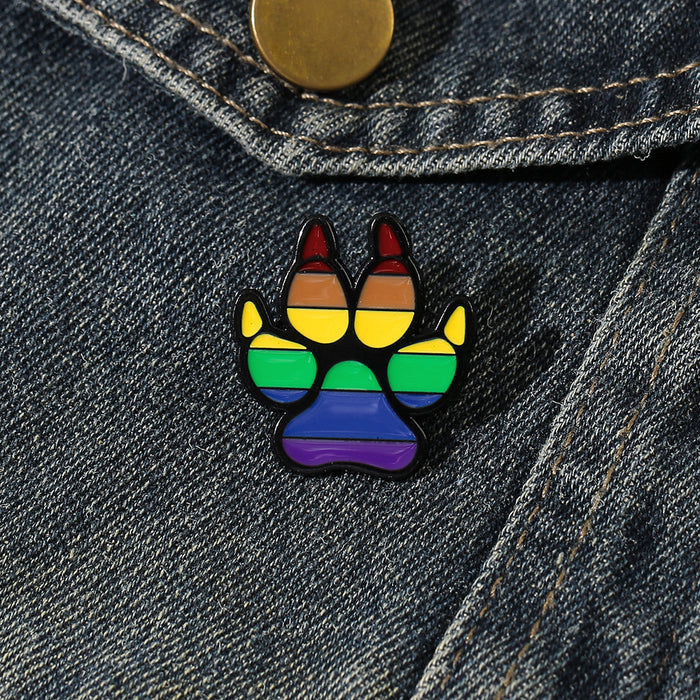 Wholesale Rainbow Animal Paw Brooch Metal Pin Fashion Decorative Accessory For Shoes Clothing Boutique Gift