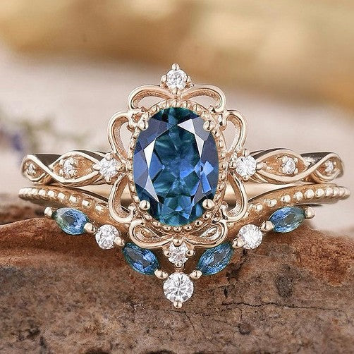 Wholesale Blue zircon ring with alloy setting