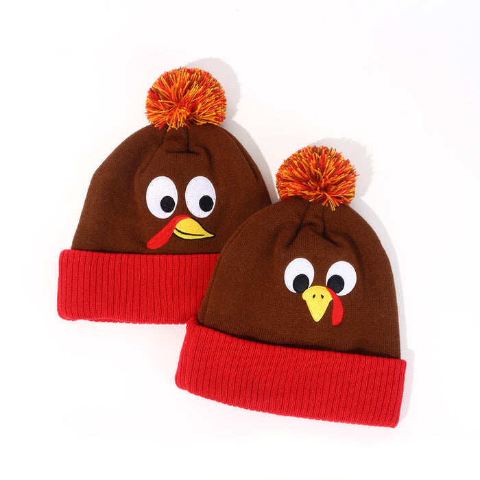 Wholesale Autumn and Winter New Kidsren' s Acrylic Knitted Hat Thanksgiving Family Warm Personalized Turkey Hat Female Couple Woolen Hat
