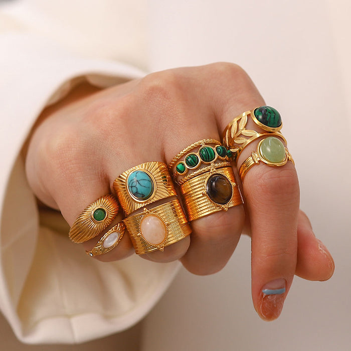Wholesale Natural stone ring, versatile gemstone bracelet, titanium steel open ring