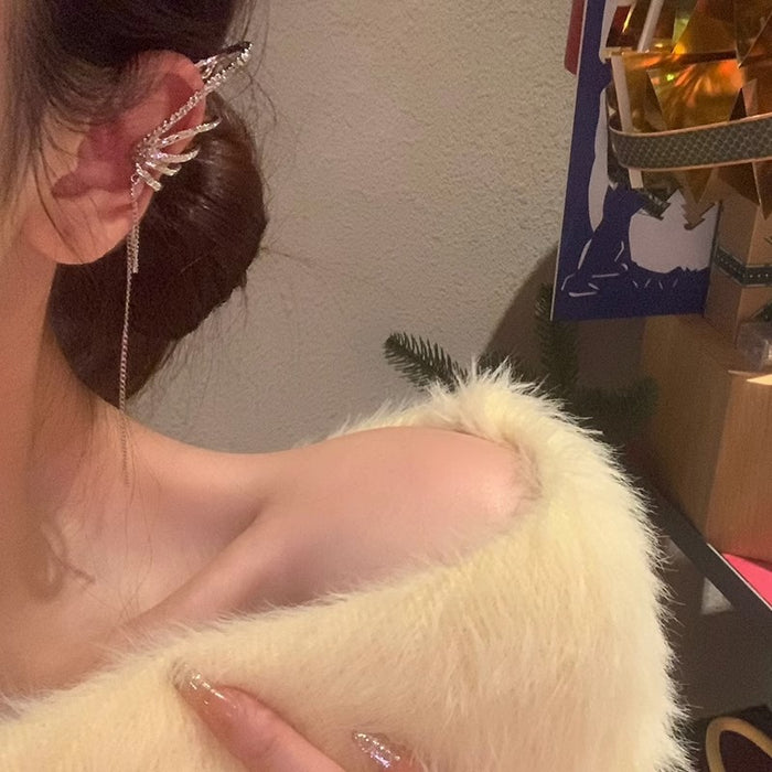 Wholesale Asymmetric diamond tassel elf ear bone clip earrings