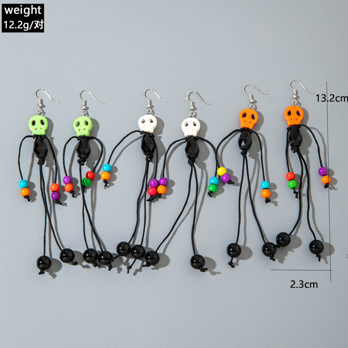 Wholesale Halloween Pumpkin Skull Polyester Tassel Drop Earrings Boutique Resale MOQ≥2