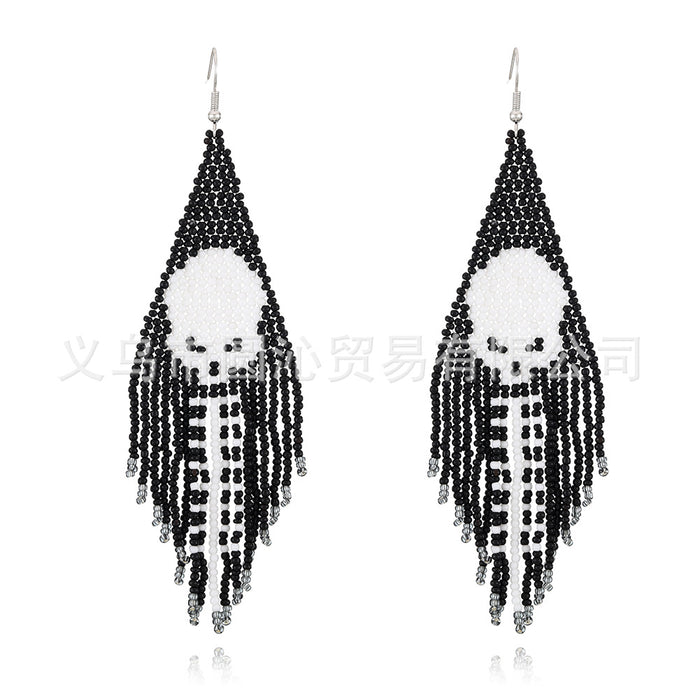 Wholesale  tassel earrings female creative skull ghost handmade rice beads earrings earrings