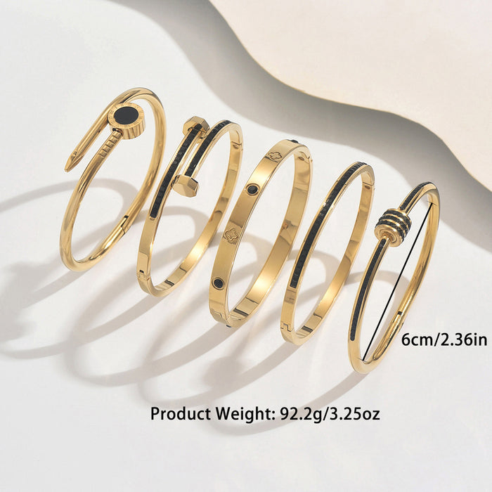 Wholesale Women S Studded Titanium Steel Bracelet Gold  Design Electroplated Black Finish Fashion Jewelry Accessory Everyday Gift