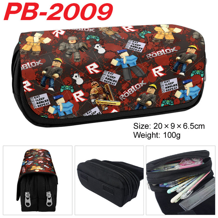 Wholesale Cartoon Game Themed Canvas Pencil Case Double Layer Zipper Large Capacity Student Stationery