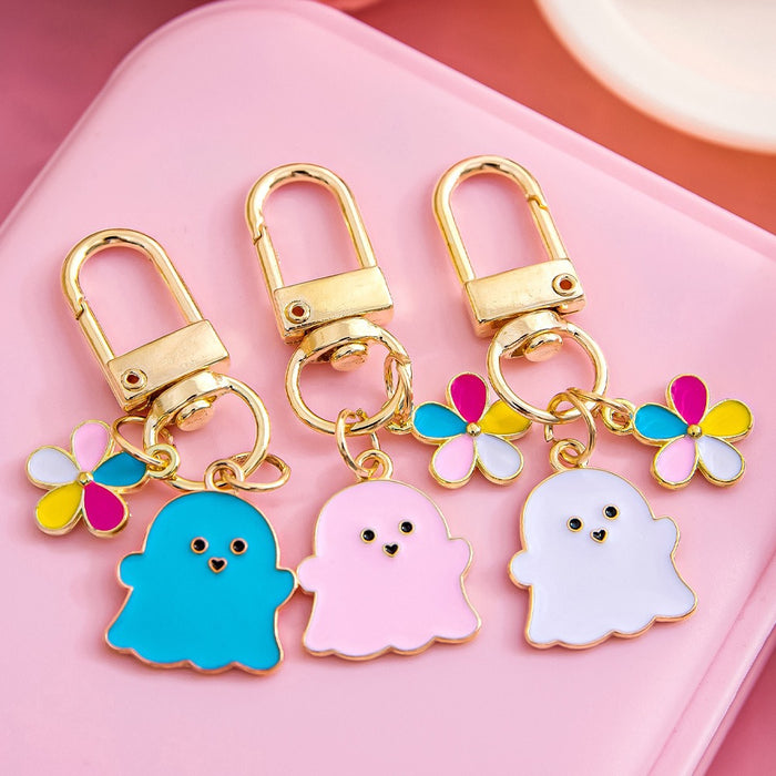 Wholesale Halloween Ghost Keychain Metal Alloy Flower Ornament Keychain Pendant