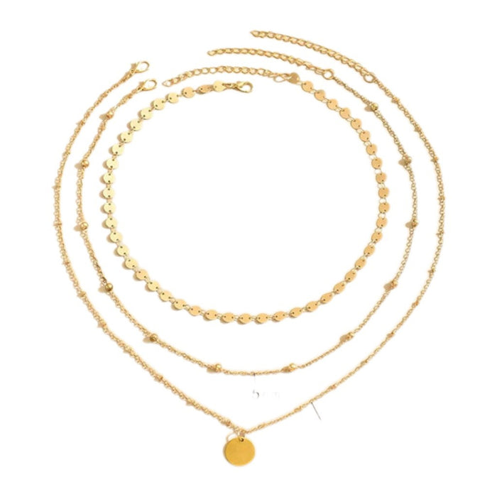 Wholesale Double-Layer Disc Chain Design Necklace for Women Adjustable Clavicle Chain