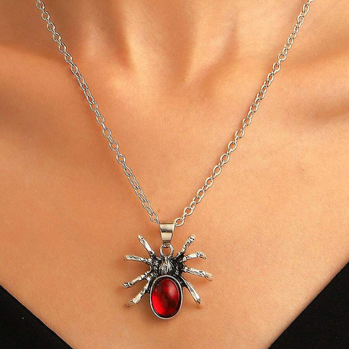 Wholesale Halloween Spider Pendant Necklace Personality Punk Hip Hop Horror Alloy Jewelry