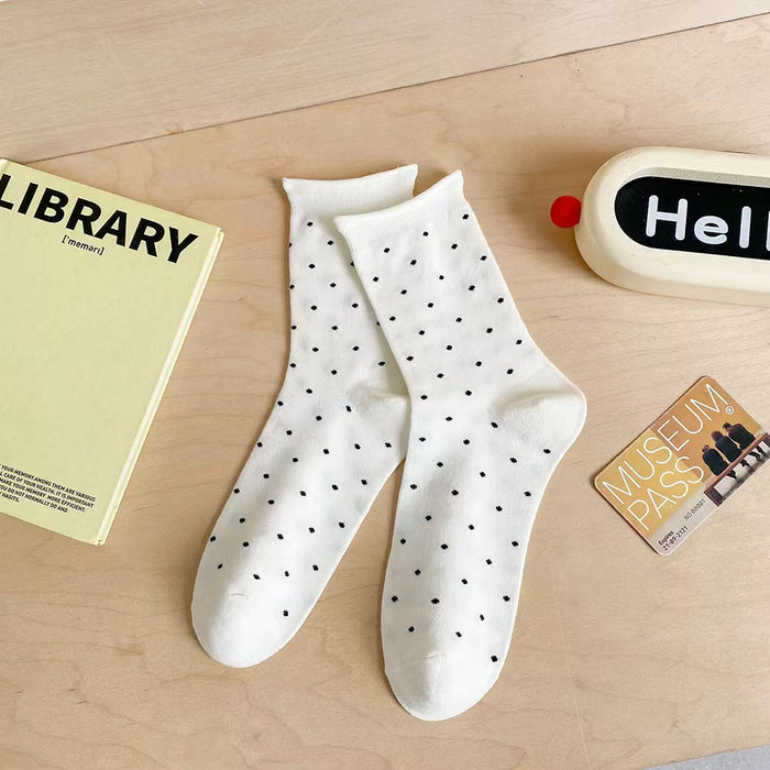 Wholesale Solid color cotton polka dot socks with anti odor, sweat absorbing, rolled edges and breathable midsole