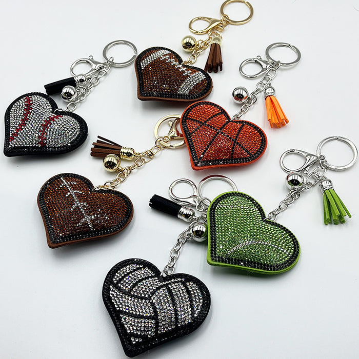 Wholesale Rhinestone Heart Sports Ball Rhinestone Keychain