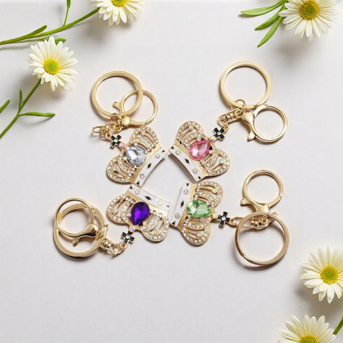 Wholesale Zinc Alloy Crown Keychain Green Water Drop Hollow Back Design Fashion Keyring For Gift And Resale
