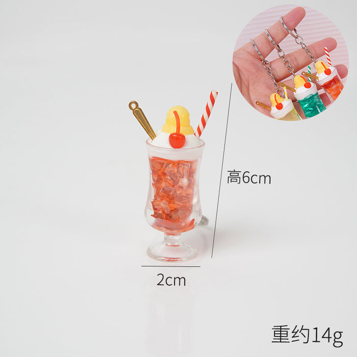 Wholesale Trendy ABS Simulated Fruit Tea Ice Cup Keychain Pendant Decorative Bag Charm Gift MOQ≥5