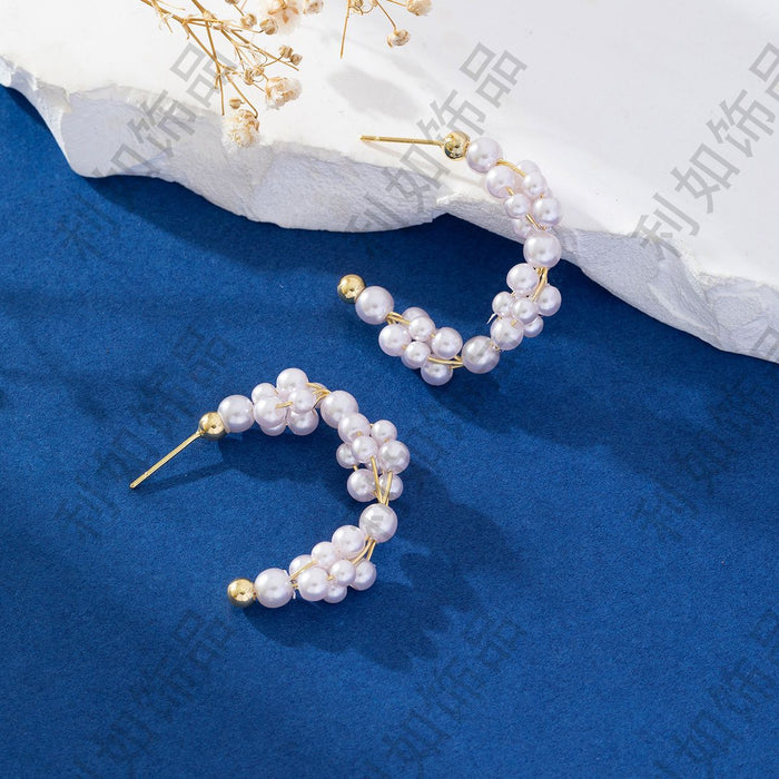 Wholesale New irregular retro pearl wrapped geometric pure copper silver needle earrings trendy earrings