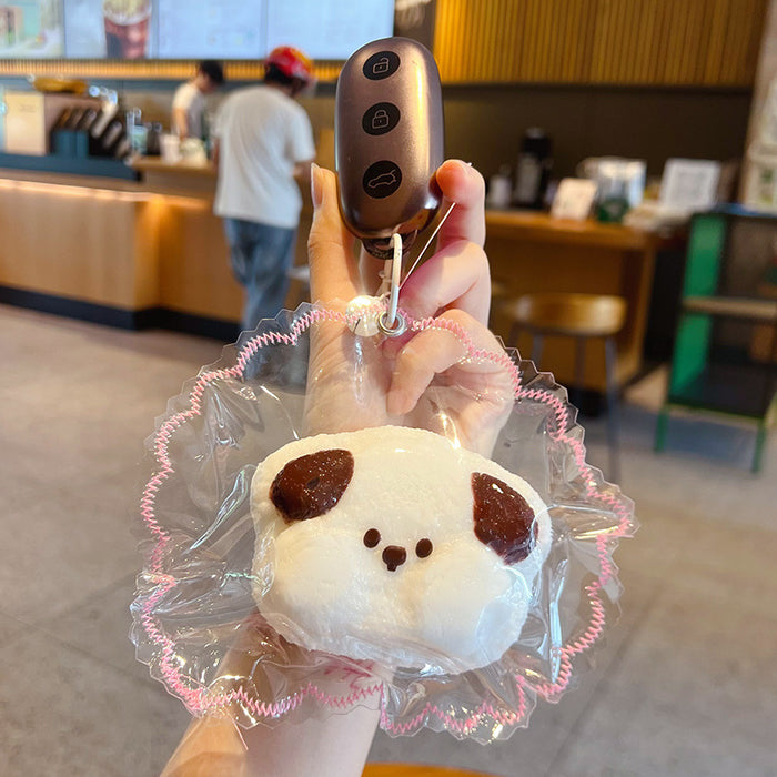 Wholesale Food Grade Silicone Cream Puppy Squishy Keychain Stress Relief Toy Bag Charm Car Key Accessory
