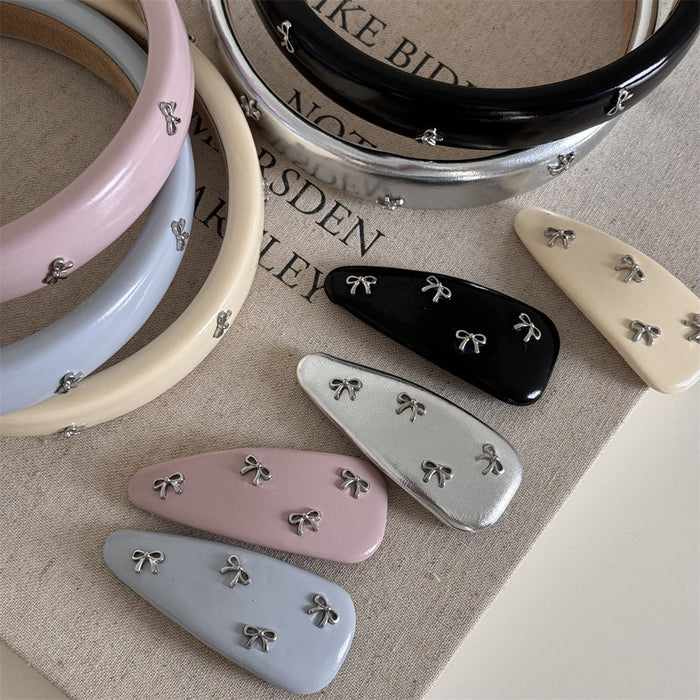Wholesale Sweet Color Girl silver Small Bow Leather Hair Clips