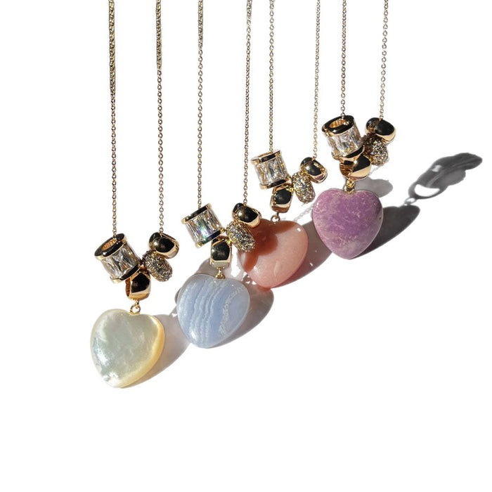 Wholesale New Colorful Heart Gemstone Necklace Collarbone Chain