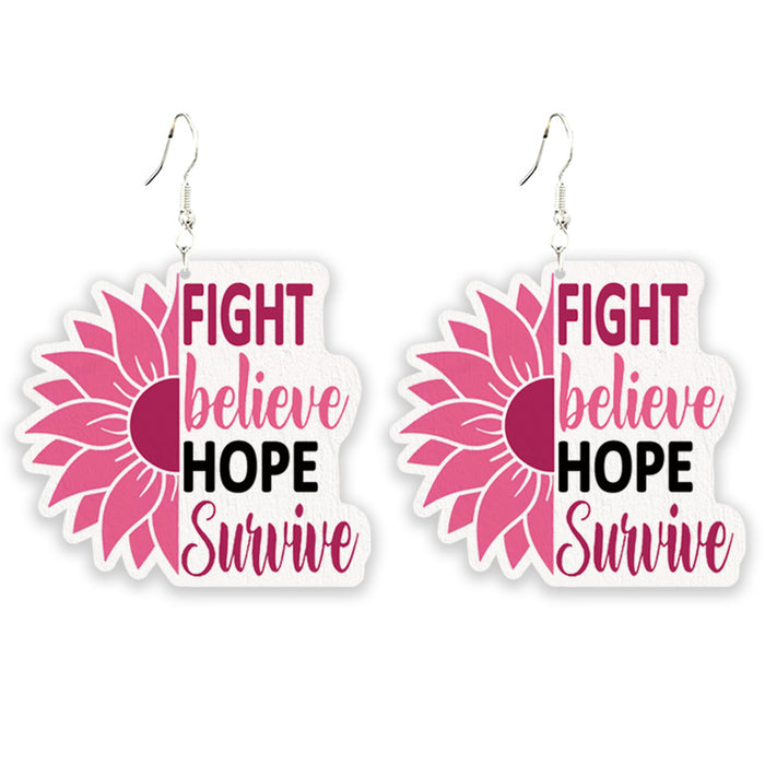 Wholesale Struggle Jewelry Pink Ribbon Wooden Pattern Earrings