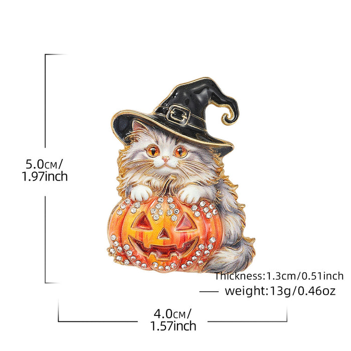 Wholesale  Witch Cat Brooch Two Tone Rhinestone Pin Party Jewelry Accessory For Resale