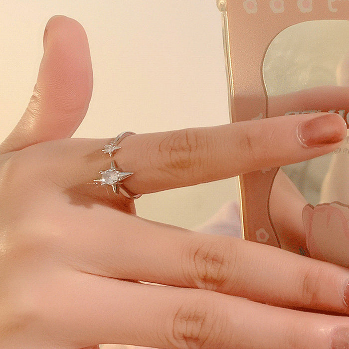 Wholesale Starry Sparkling Zircon Planetary Ring Personalized Four Star Open Finger Ring