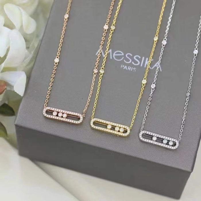 Wholesale Necklace women's three diamond sliding full diamond design gold-plated high-end versatile women's collarbone chain