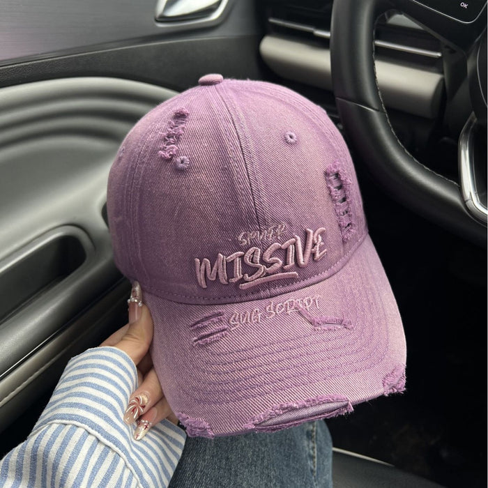 Wholesale Embroidered baseball cap with perforated letters, versatile sunshade and sun protection hat