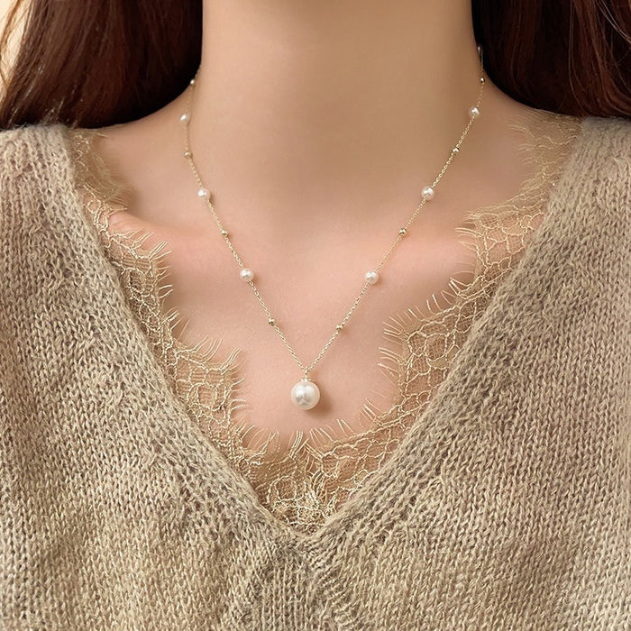 Wholesale Pearl necklace, light luxury, high-end sweater chain, fashionable and simple temperament, internet famous collarbone chain