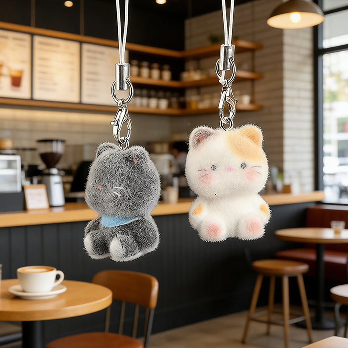 Wholesale Flocked cat pendant resin cartoon keychain