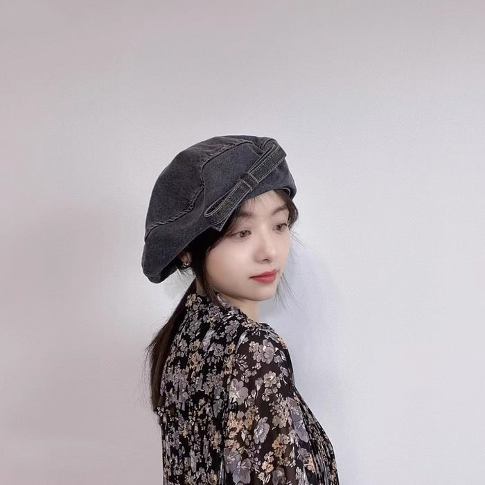 Wholesale Wide brimmed bow versatile exaggerated denim beret hat genuine