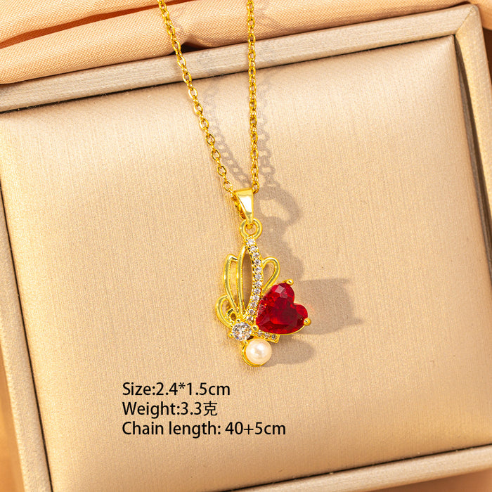 Wholesale Titanium steel necklace with red zircon
