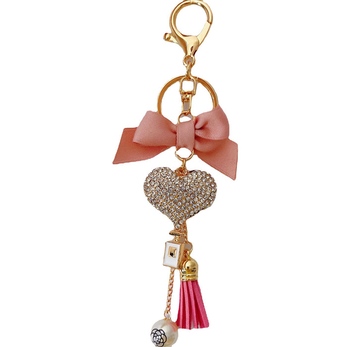 Wholesale Bow Perfume Bottle Tassel Rhinestone Heart Zinc Alloy Keychain JDC-KC-ZhanLun009